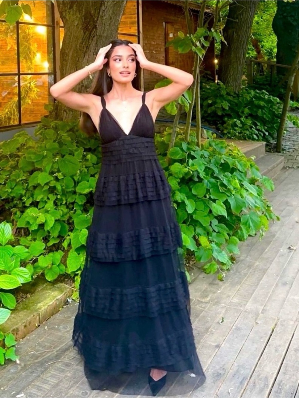 Zara Tulle Tiered Maxi Dress Black Blogger’s Favorite